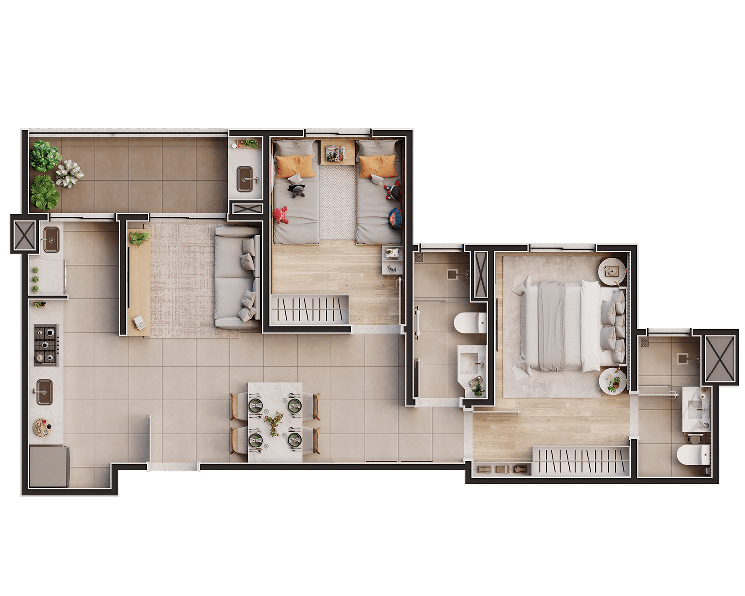 Apartamento tipo meio de 63,58 m² — Spazio Itália